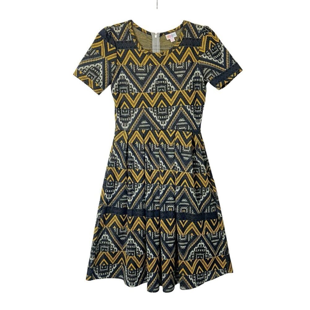 Lularoe Amelia Dress Womens Size Small Gold‎ Geometric